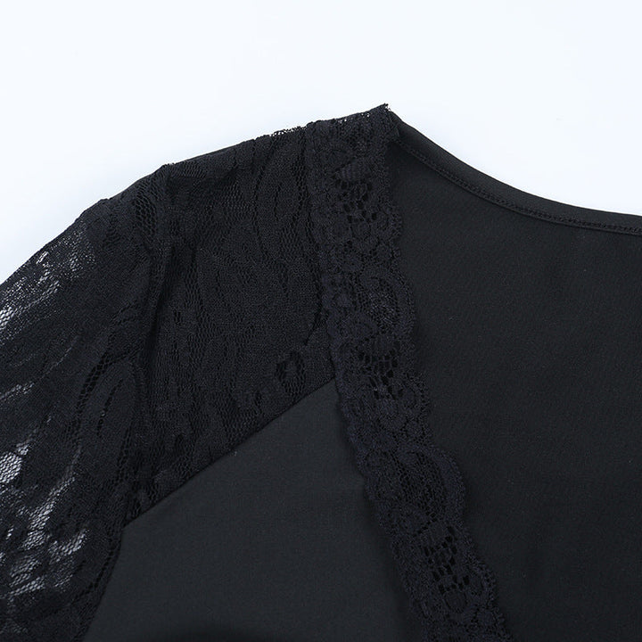 Long sleeve lace self tie v neck top  | Festival Outfits Women