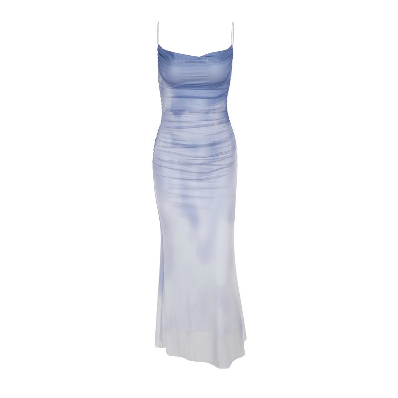 Gradient mesh ruched cami maxi dress  | Festival Outfits Women-final-sale