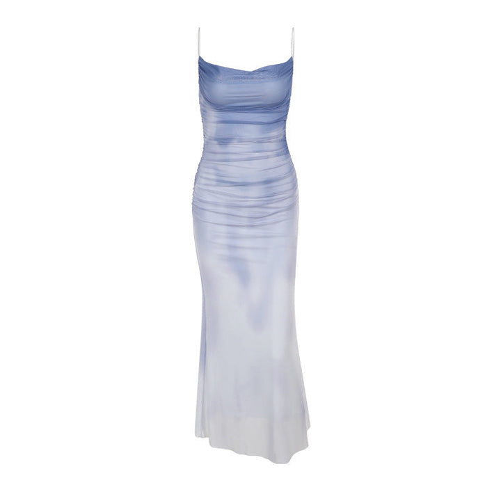 Gradient mesh ruched cami maxi dress  | Festival Outfits Women-final-sale