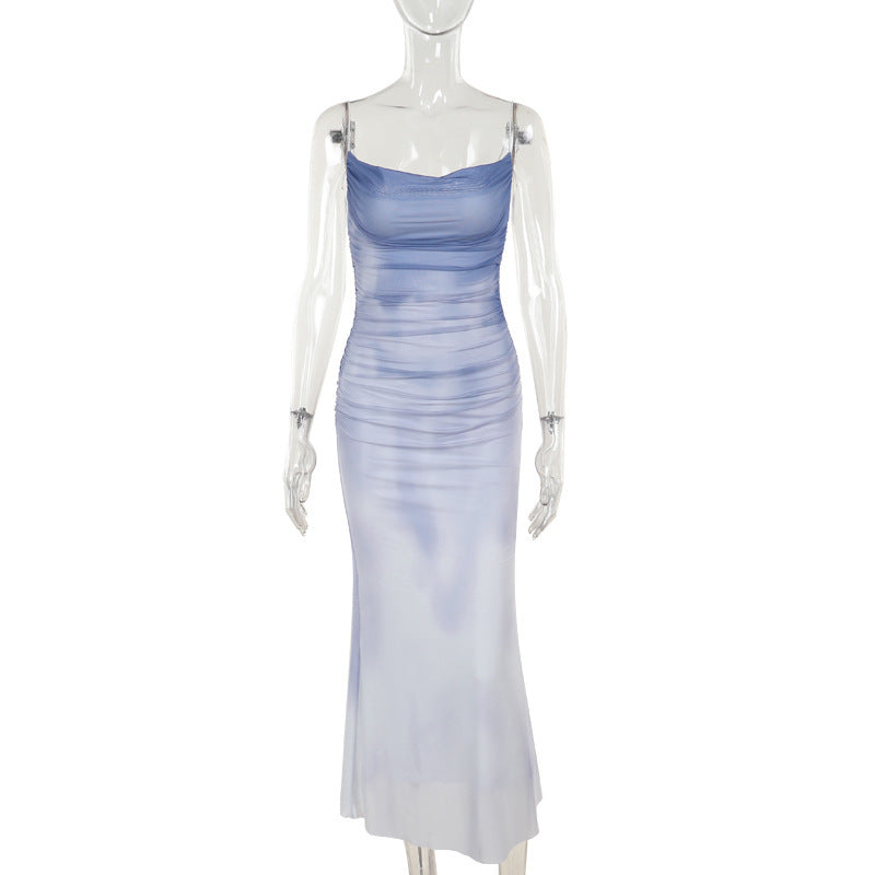 Gradient mesh ruched cami maxi dress  | Festival Outfits Women-final-sale