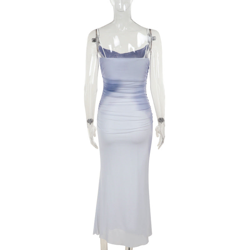 Gradient mesh ruched cami maxi dress  | Festival Outfits Women-final-sale