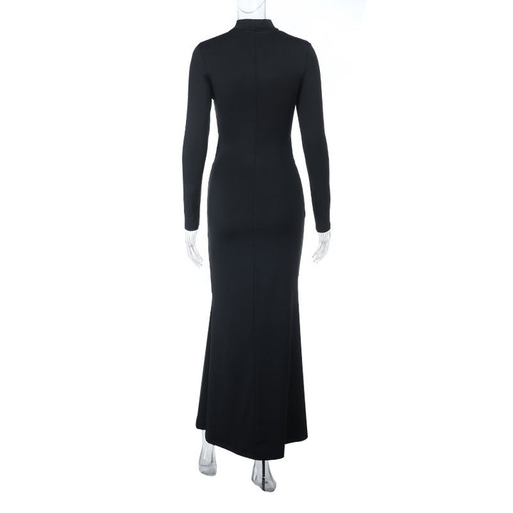 Long sleeve high neck hollow out cut out maxi dress  | Festival Outfits Women-final-sale