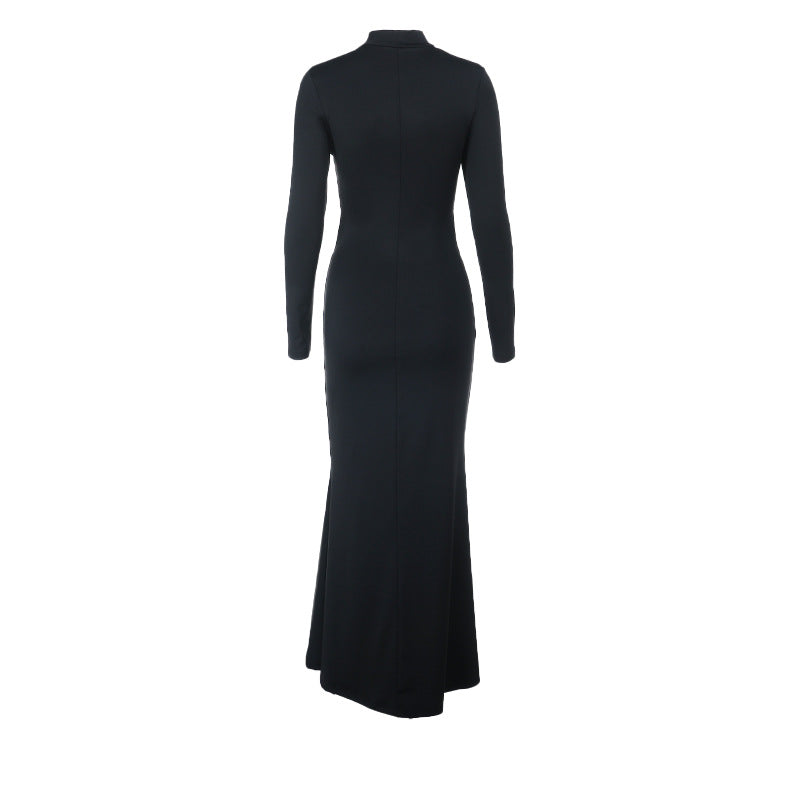Long sleeve high neck hollow out cut out maxi dress  | Festival Outfits Women-final-sale
