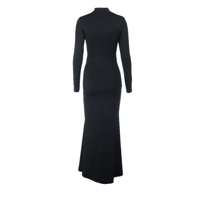 Long sleeve high neck hollow out cut out maxi dress  | Festival Outfits Women-final-sale