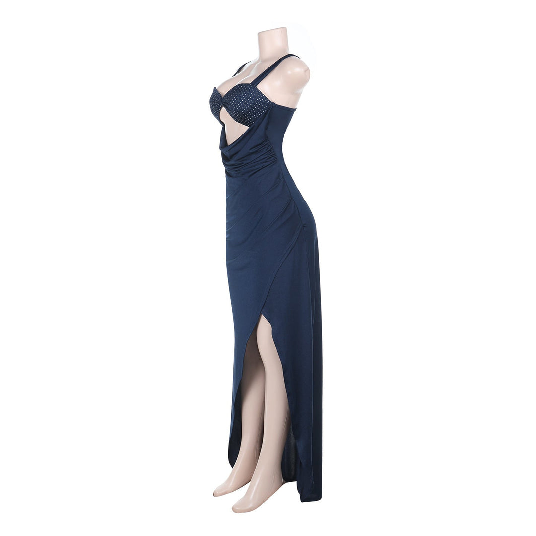 Polka dot hollow out slit ruched cami cut out maxi dress  | Festival Outfits Women