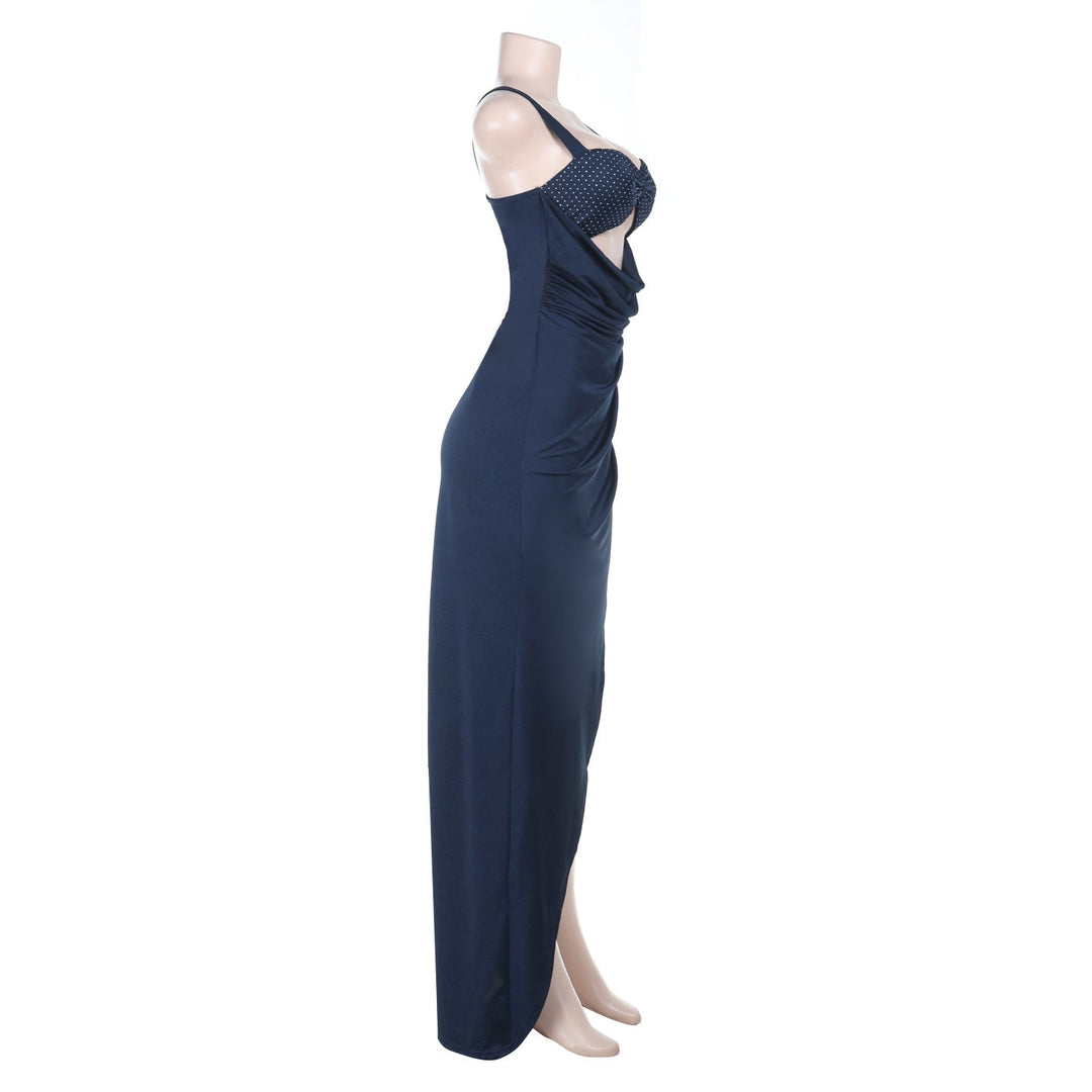 Polka dot hollow out slit ruched cami cut out maxi dress  | Festival Outfits Women