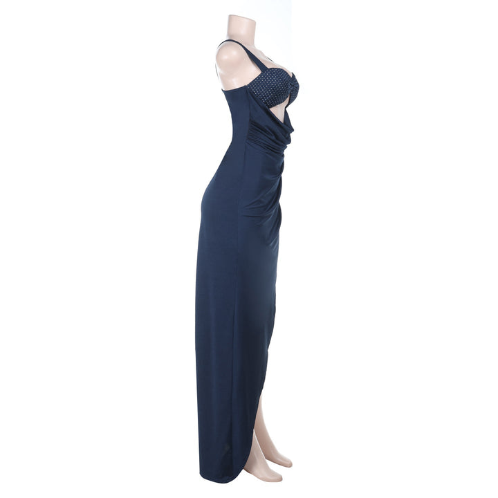 Polka dot hollow out slit ruched cami cut out maxi dress  | Festival Outfits Women