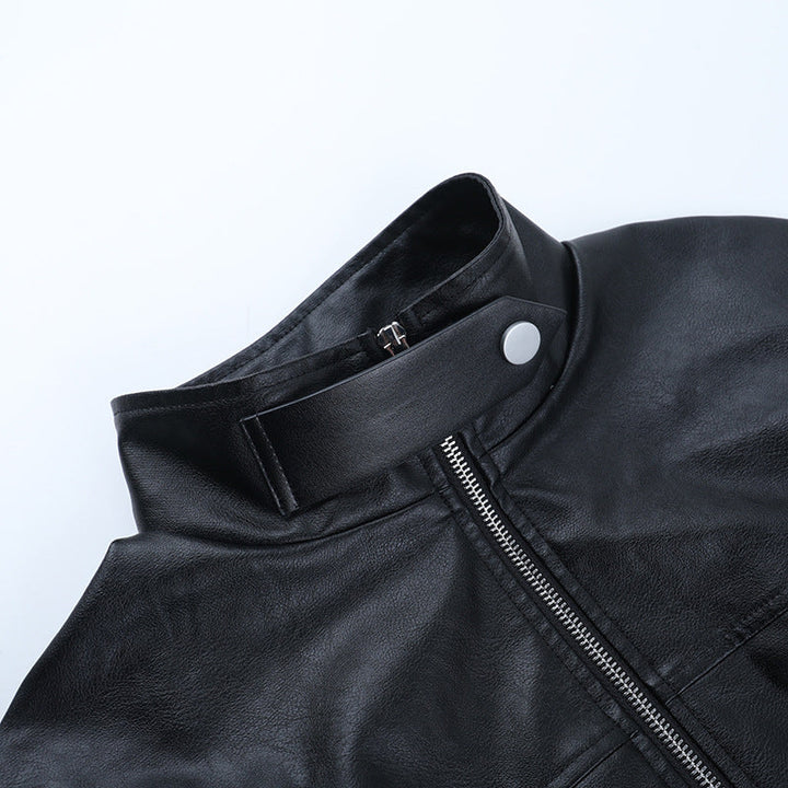 Long sleeve high neck PU leather zip-up coat top  | Festival Outfits Women