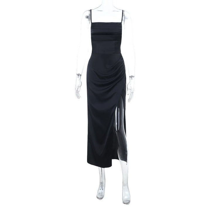 Square neck high slit ruched cami maxi dress  | Festival Outfits Women