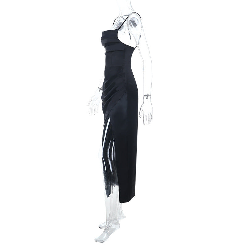 Square neck high slit ruched cami maxi dress  | Festival Outfits Women