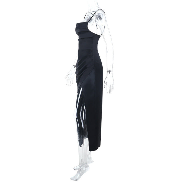 Square neck high slit ruched cami maxi dress  | Festival Outfits Women