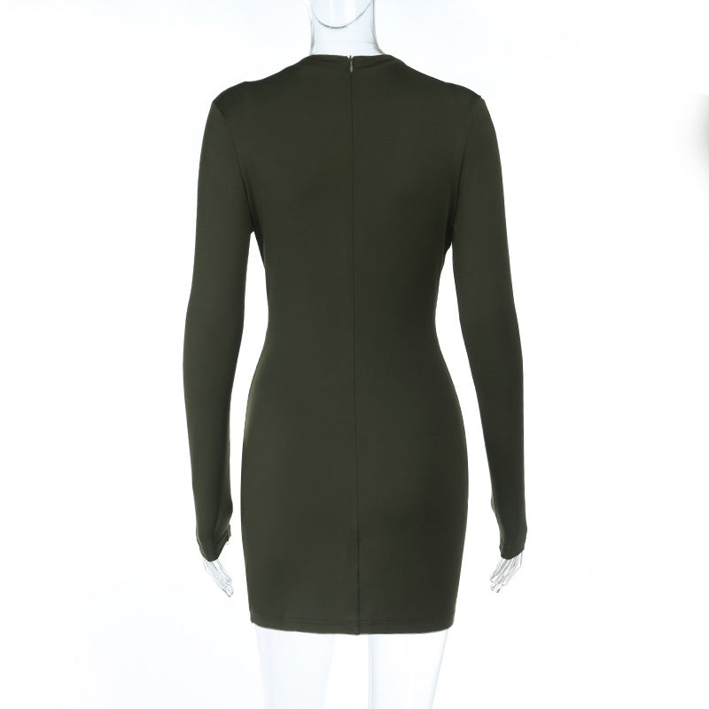 Long sleeve hollow out crewneck solid cut out mini dress  | Festival Outfits Women