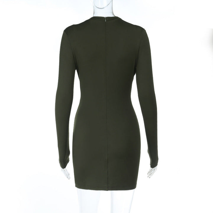 Long sleeve hollow out crewneck solid cut out mini dress  | Festival Outfits Women