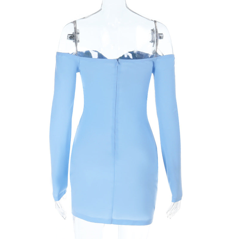 Long sleeve off shoulder zip-up solid mini dress  | Festival Outfits Women