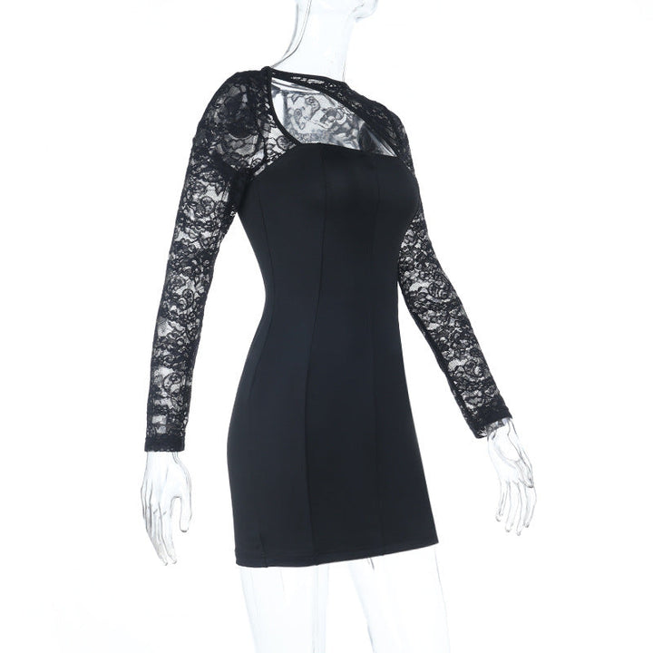 Long sleeve lace patchwork hollow out cut out mini dress  | Festival Outfits Women