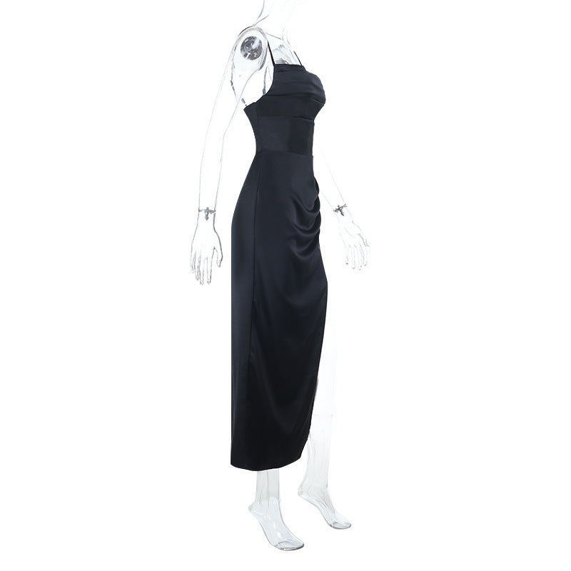 Square neck high slit ruched cami maxi dress  | Festival Outfits Women