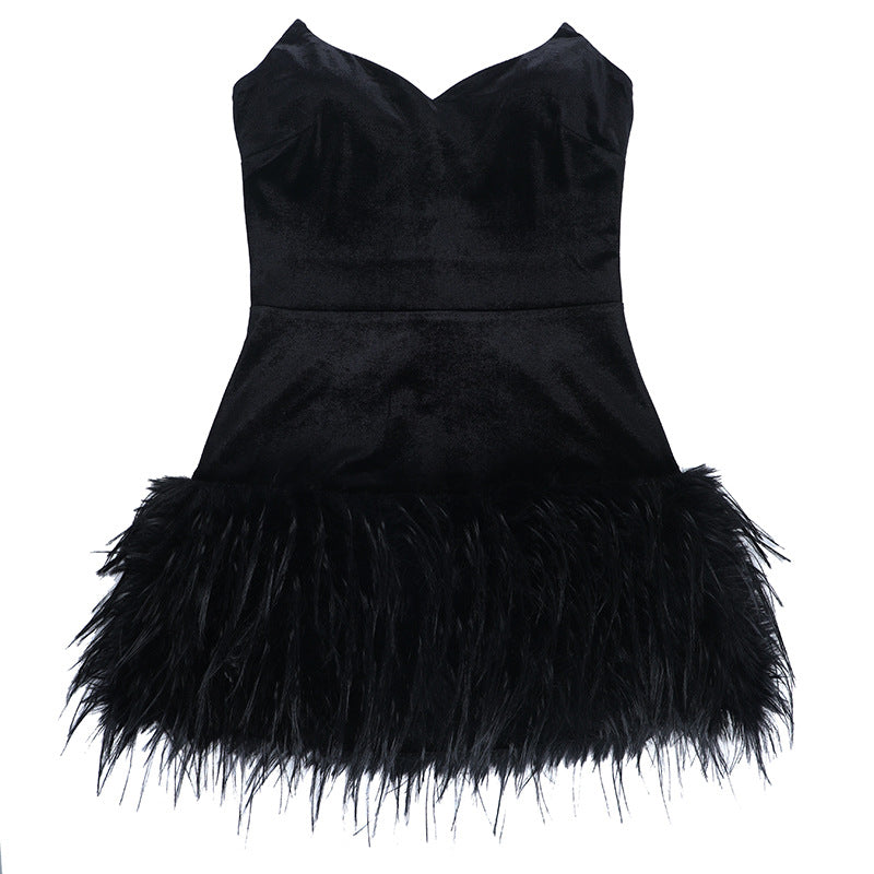 V neck fluffy velvet zip-up mini dress  | Festival Outfits Women