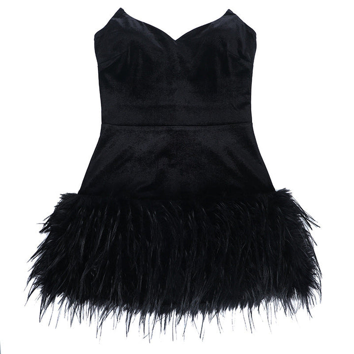 V neck fluffy velvet zip-up mini dress  | Festival Outfits Women