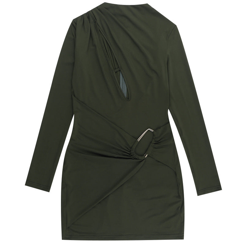 Long sleeve hollow out crewneck solid cut out mini dress  | Festival Outfits Women