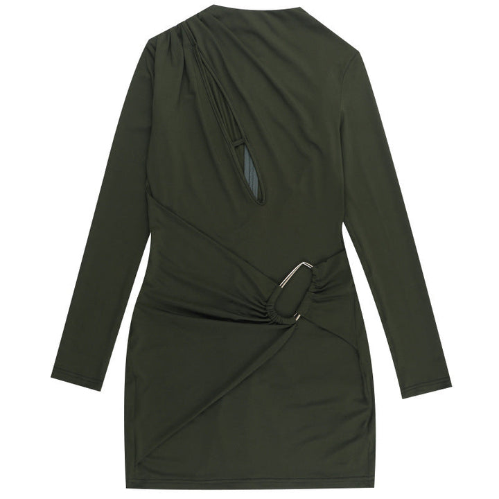 Long sleeve hollow out crewneck solid cut out mini dress  | Festival Outfits Women