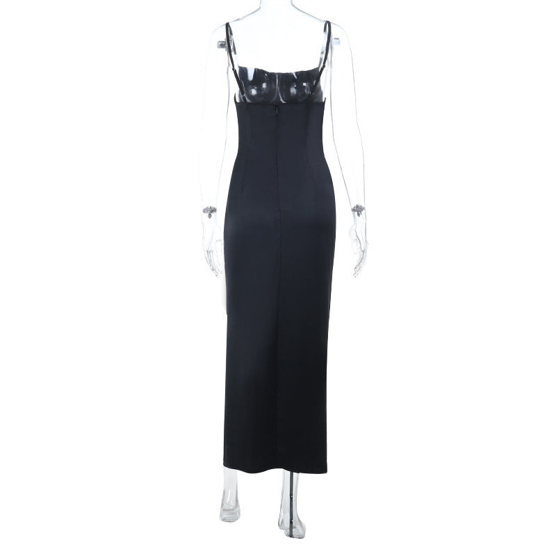 Square neck high slit ruched cami maxi dress  | Festival Outfits Women