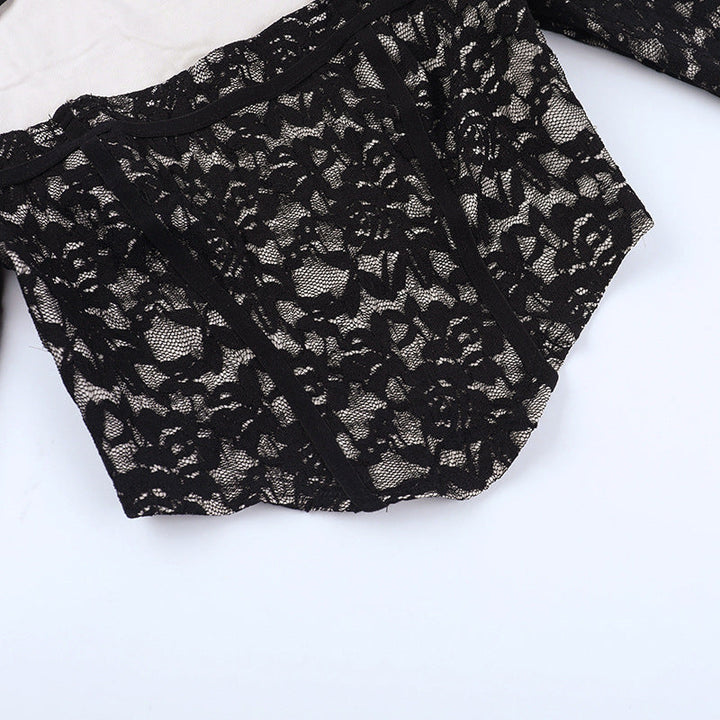 Long flared sleeve crewneck lace hollow out cut out top  | Festival Outfits Women