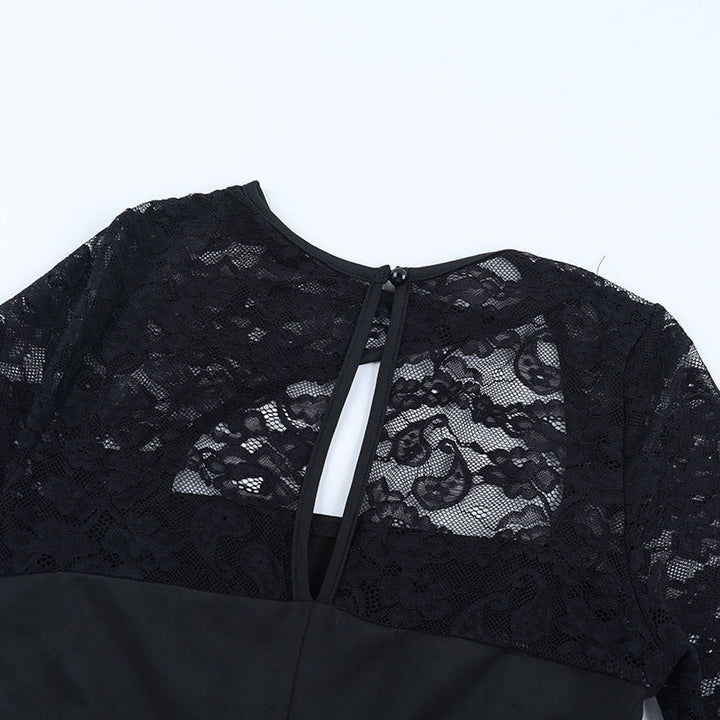Long sleeve lace patchwork hollow out cut out mini dress  | Festival Outfits Women