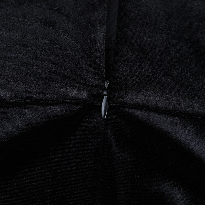 V neck fluffy velvet zip-up mini dress  | Festival Outfits Women