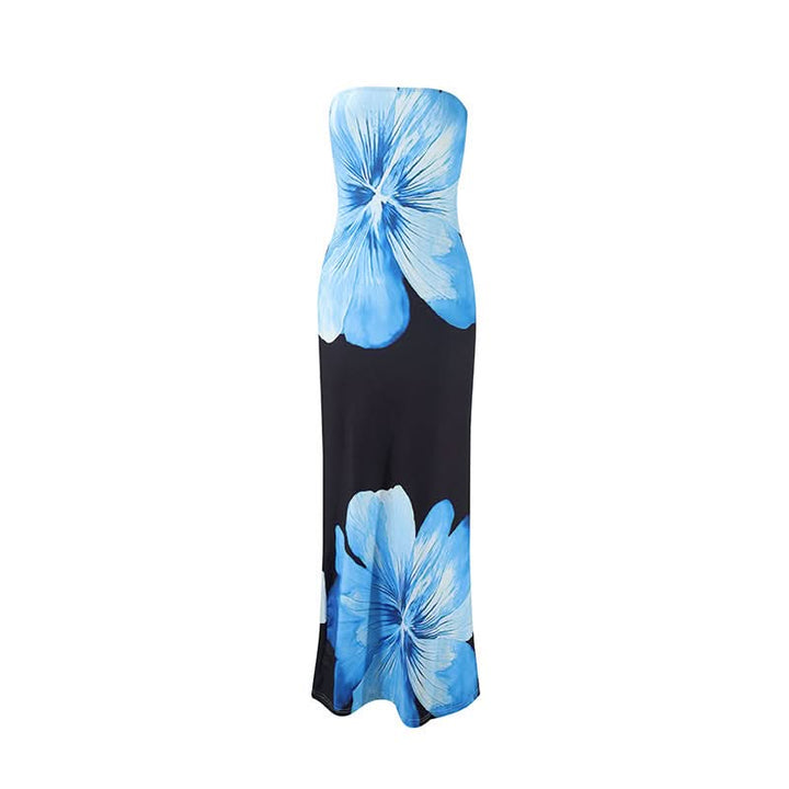 Flower print backless tube maxi dress  | Festival Outfits Women