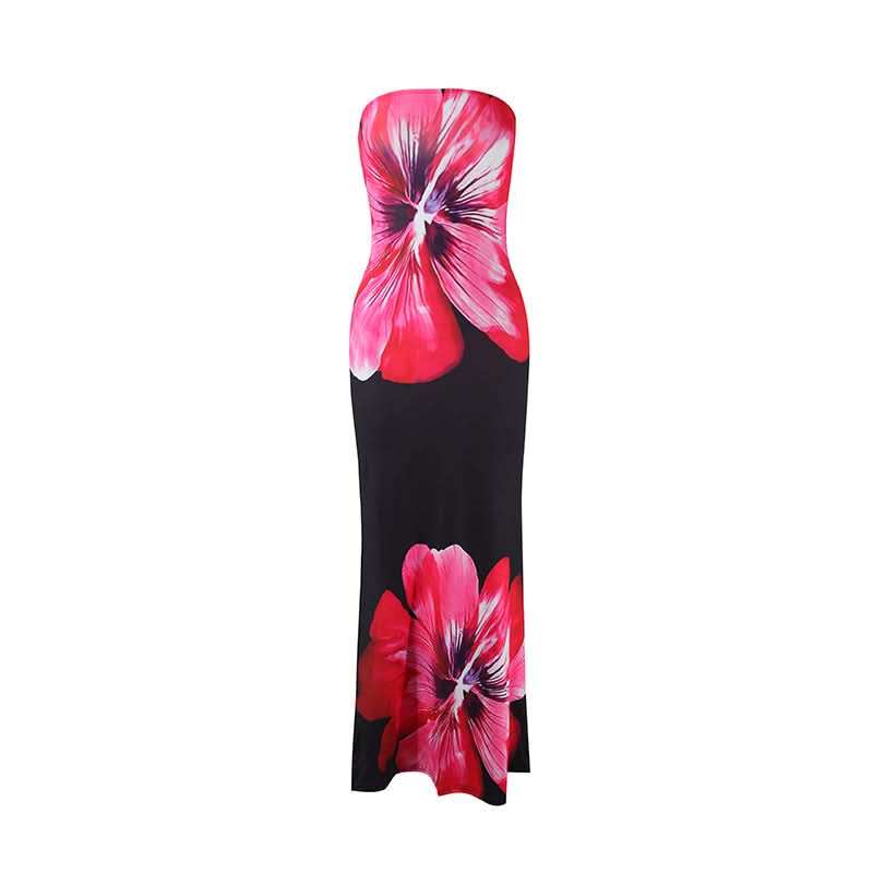 Flower print backless tube maxi dress  | Festival Outfits Women