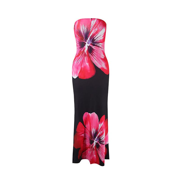 Flower print backless tube maxi dress  | Festival Outfits Women