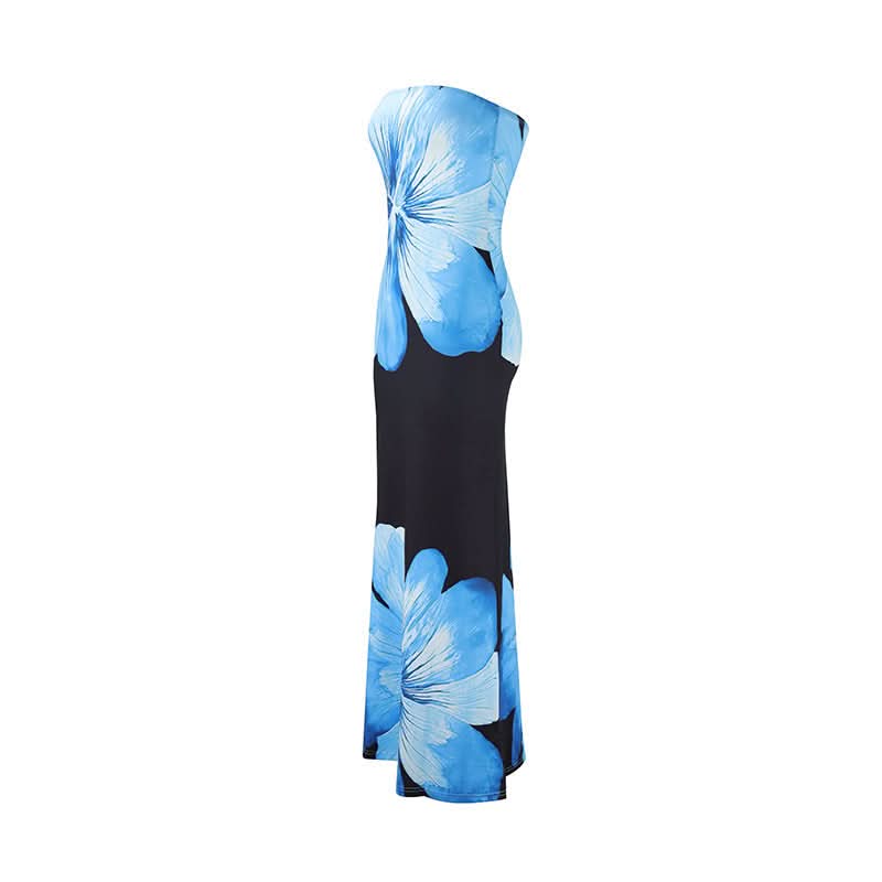 Flower print backless tube maxi dress  | Festival Outfits Women