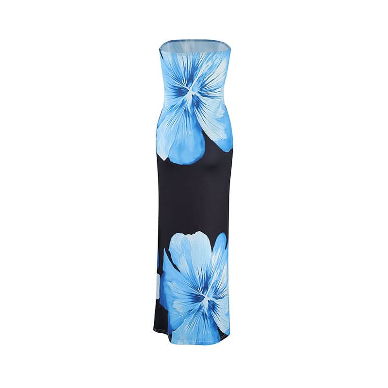 Flower print backless tube maxi dress  | Festival Outfits Women
