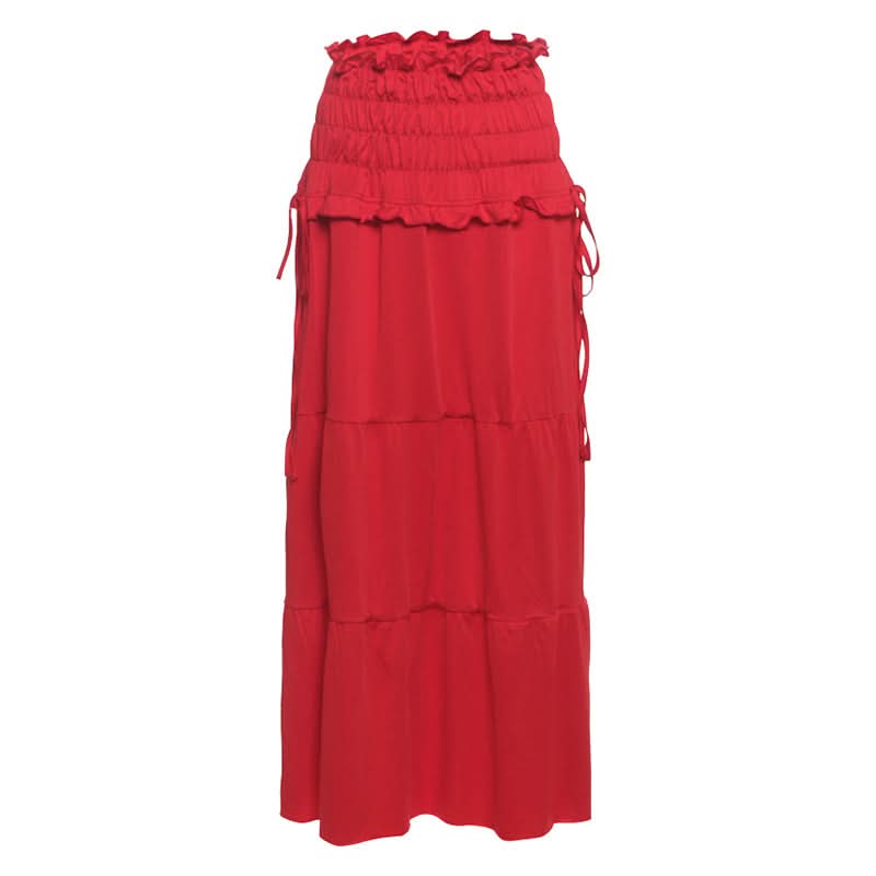 Ruffle self tie ruched solid midi dress  | Festival Outfits Women