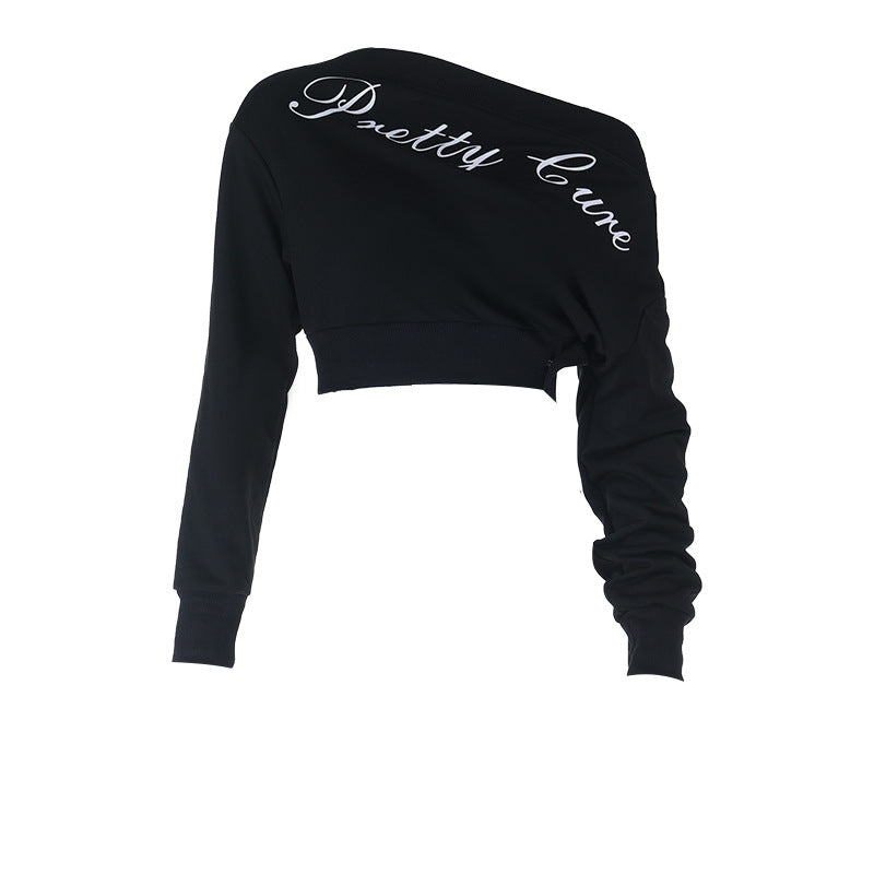 One shoulder letter print long sleeve top  | Festival Outfits Women