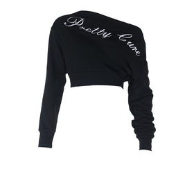 One shoulder letter print long sleeve top  | Festival Outfits Women