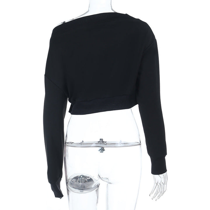 One shoulder letter print long sleeve top  | Festival Outfits Women