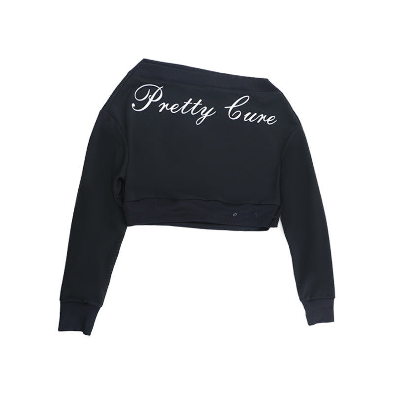 One shoulder letter print long sleeve top  | Festival Outfits Women