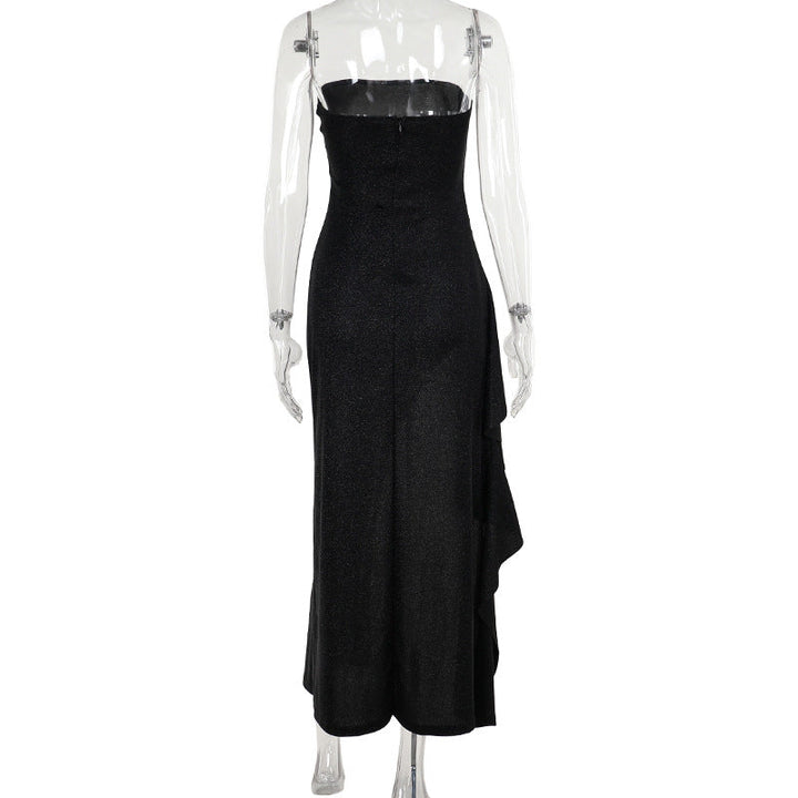 Glitter high slit ruffle tube maxi dress  | Festival Outfits Women
