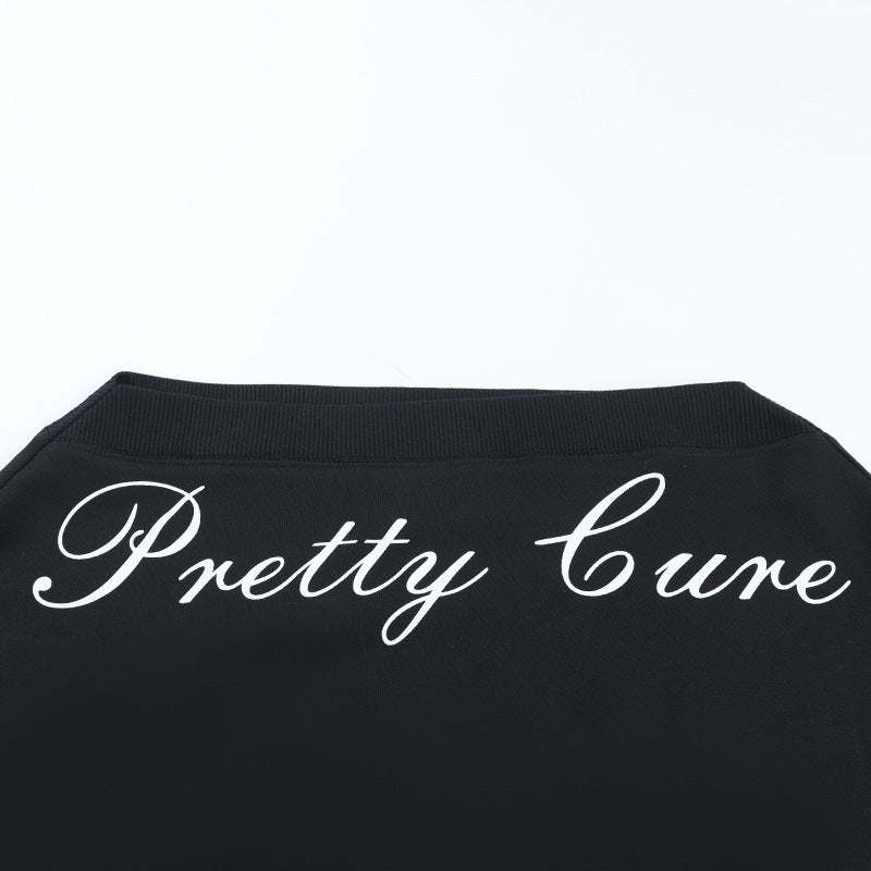 One shoulder letter print long sleeve top  | Festival Outfits Women