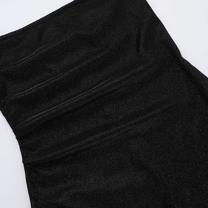 Glitter high slit ruffle tube maxi dress  | Festival Outfits Women