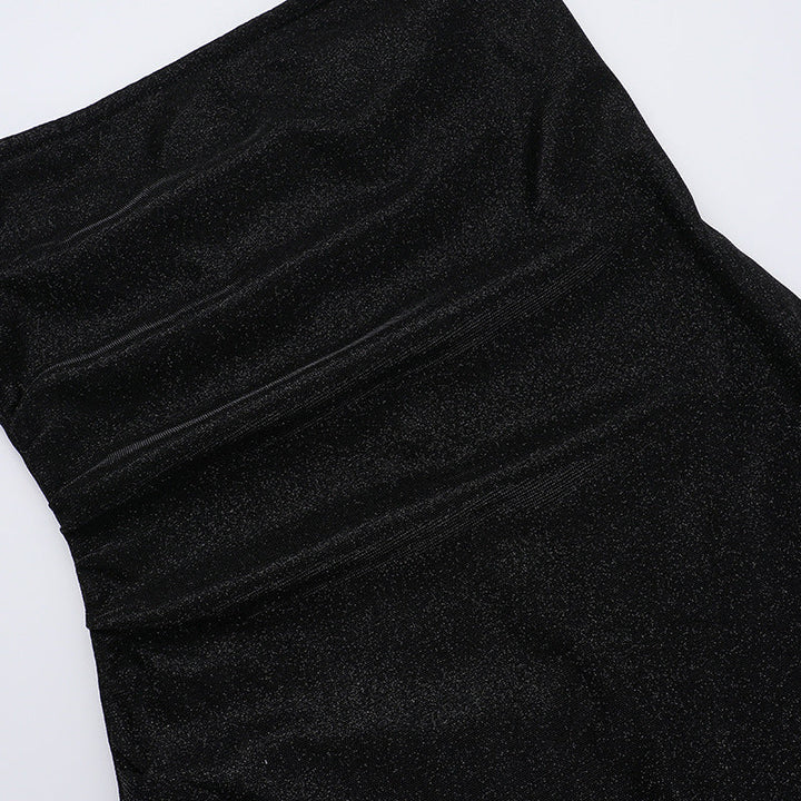 Glitter high slit ruffle tube maxi dress  | Festival Outfits Women