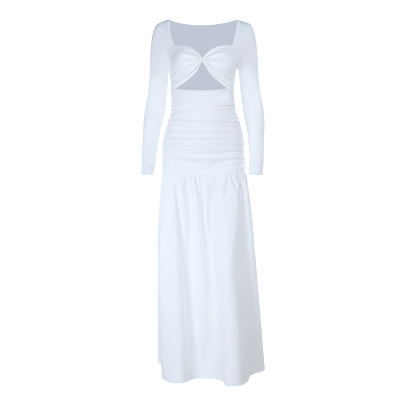Long sleeve hollow out ruched cut out maxi dress  | Festival Outfits Women