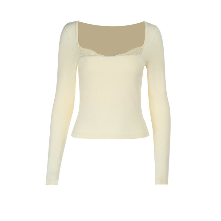 Lace hem long sleeve solid top  | Festival Outfits Women