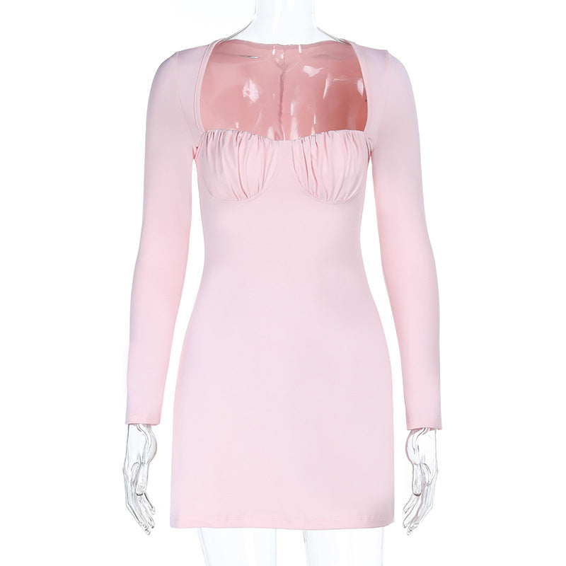 Ruched long sleeve solid mini dress  | Festival Outfits Women