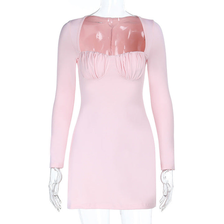 Ruched long sleeve solid mini dress  | Festival Outfits Women