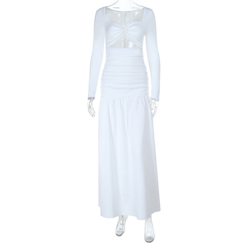 Long sleeve hollow out ruched cut out maxi dress  | Festival Outfits Women
