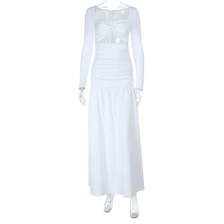 Long sleeve hollow out ruched cut out maxi dress  | Festival Outfits Women