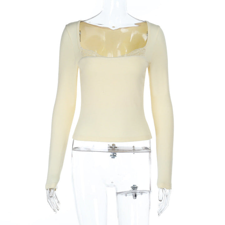 Lace hem long sleeve solid top  | Festival Outfits Women