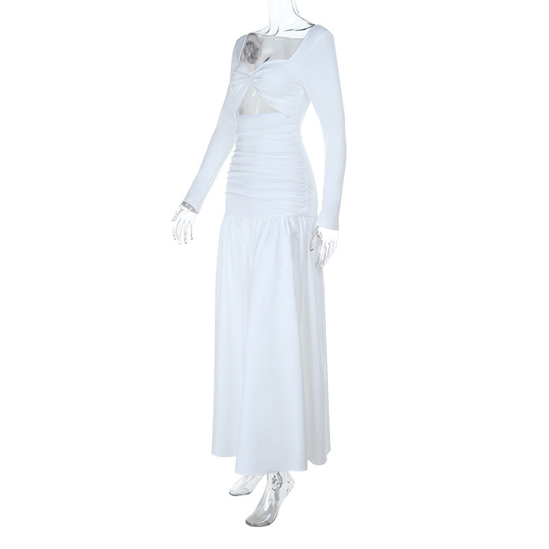Long sleeve hollow out ruched cut out maxi dress  | Festival Outfits Women
